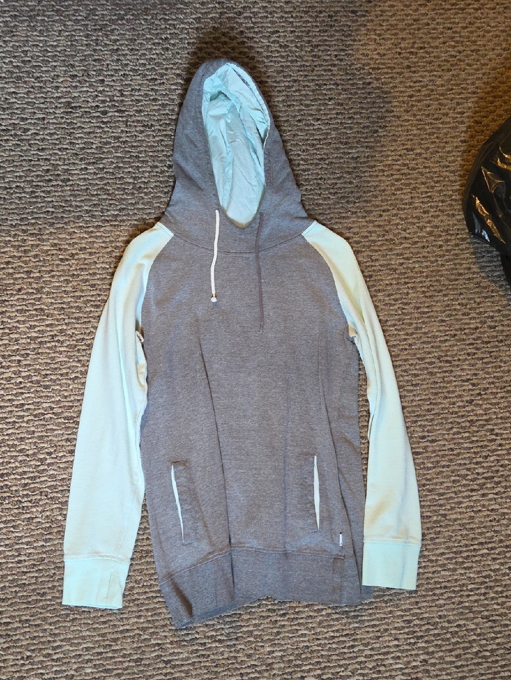 Two-Tone Hooded Sweater - Gray with Aqua Sleeves